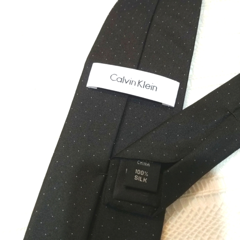 Vintage Calvin Klein tiny polka dots matte Black silk tie